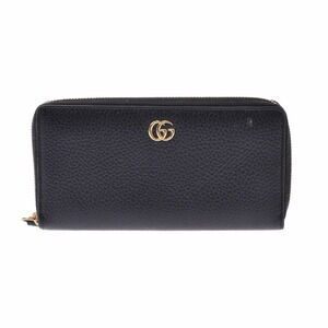 Gucci GG Marmont Round Zip Long Wallet Black Leather